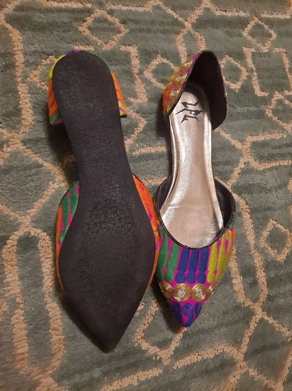 Lust For Life Multicolor Pointed D'Orsay Flats with Jewel Accents